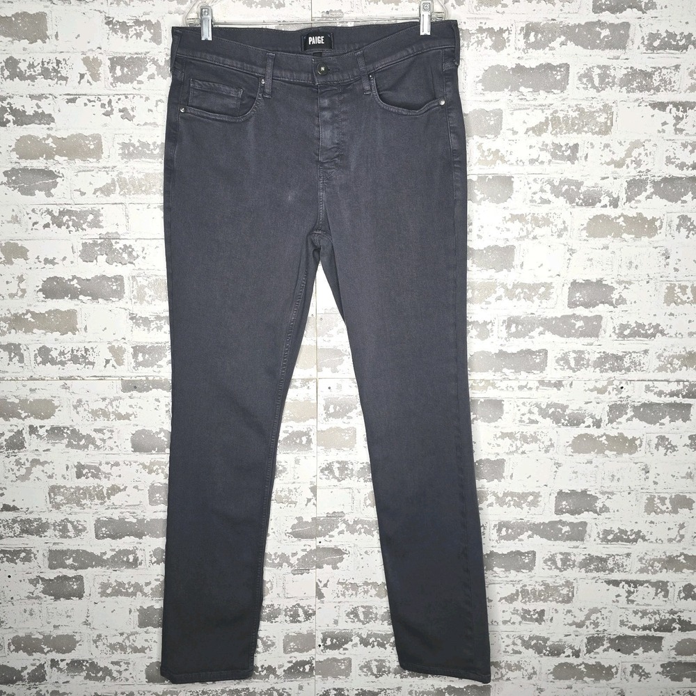 Paige Federal Jeans Mens 35x35 Gray Slim Fit Straight Leg Stretch Pewter Stone‎